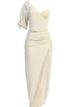 JLUXLABEL Natural Evita Linen Draped Dress