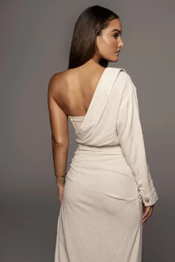 JLUXLABEL Natural Evita Linen Draped Dress