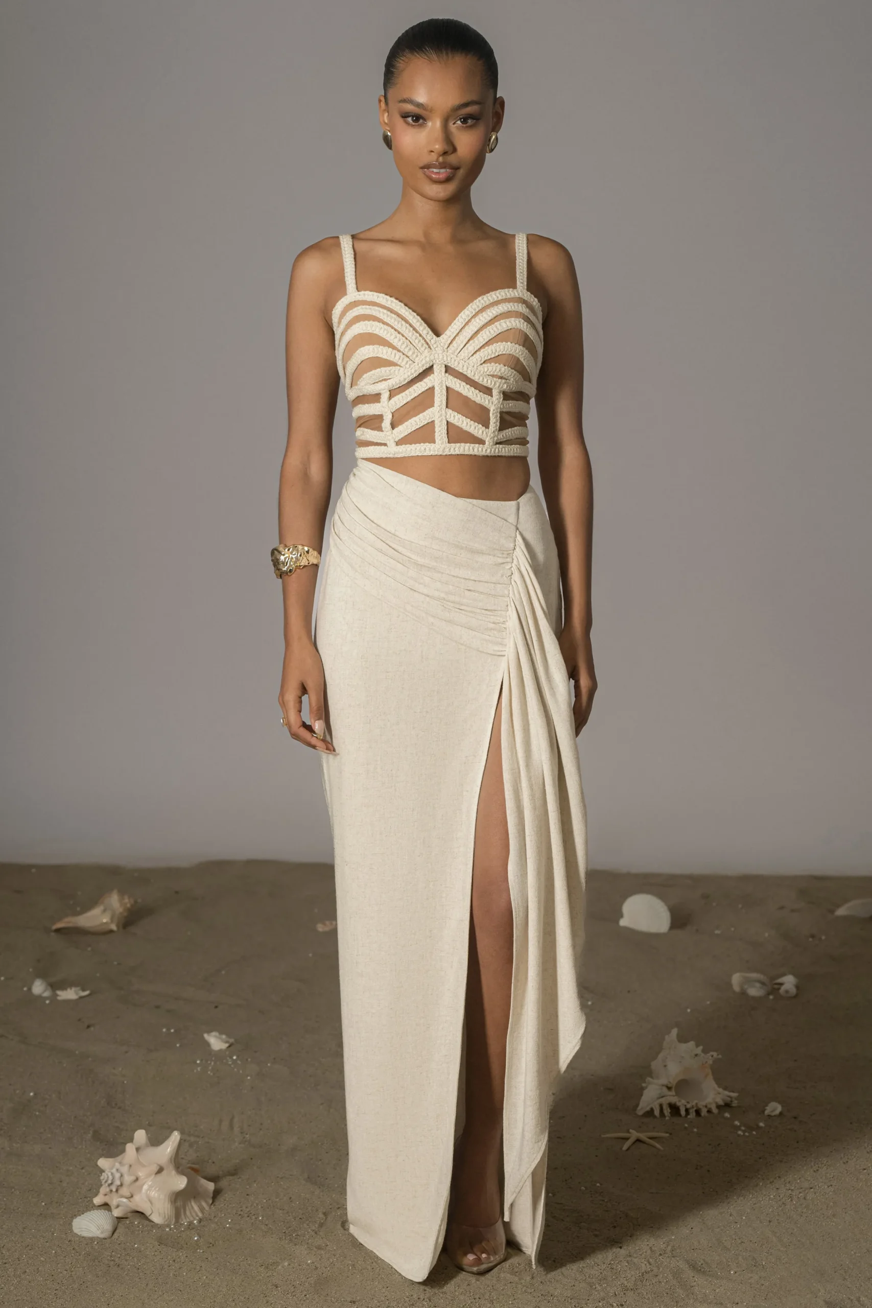 JLUXLABEL Natural Las Olas Linen Skirt