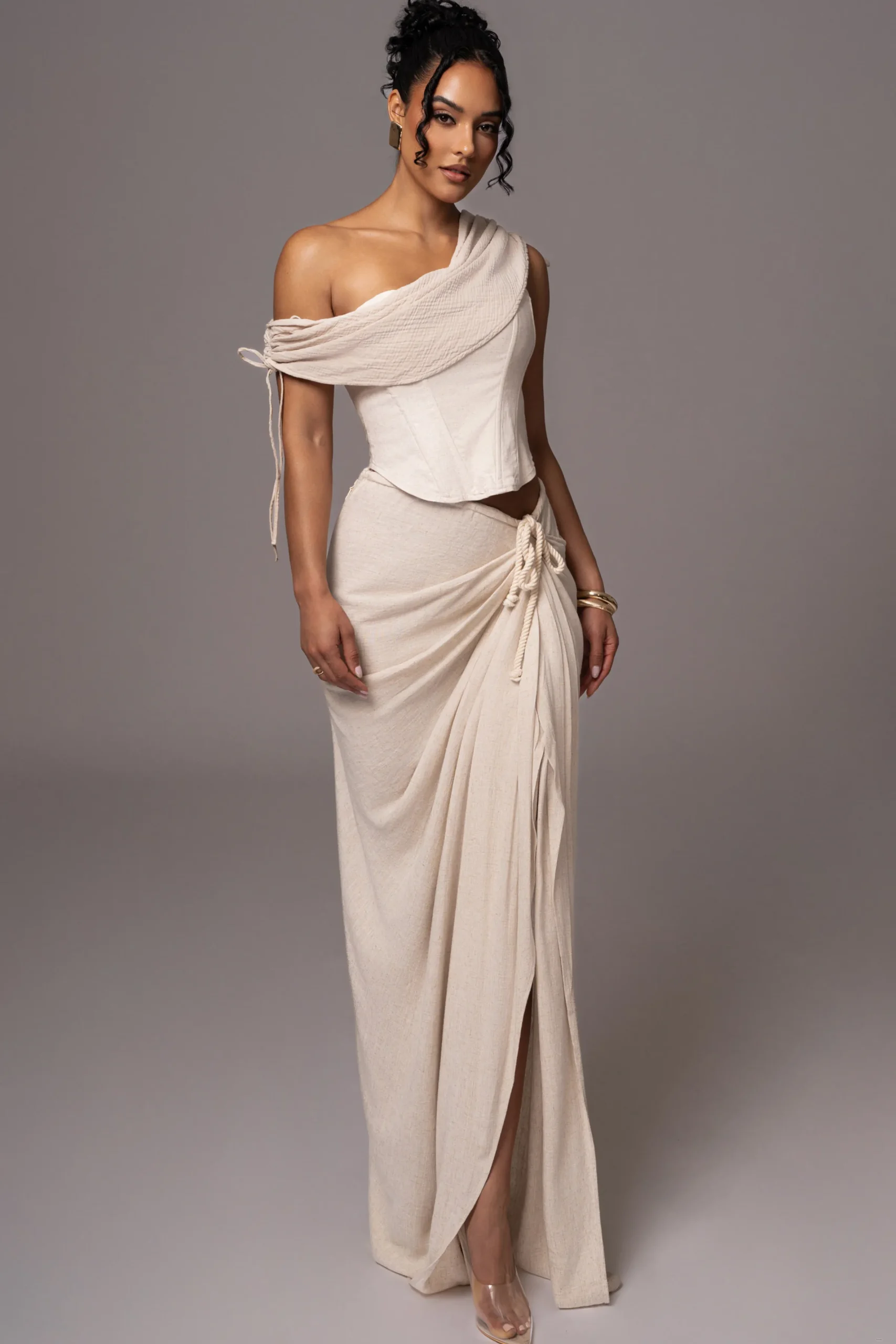 JLUXLABEL Natural New Obsession Draped Top