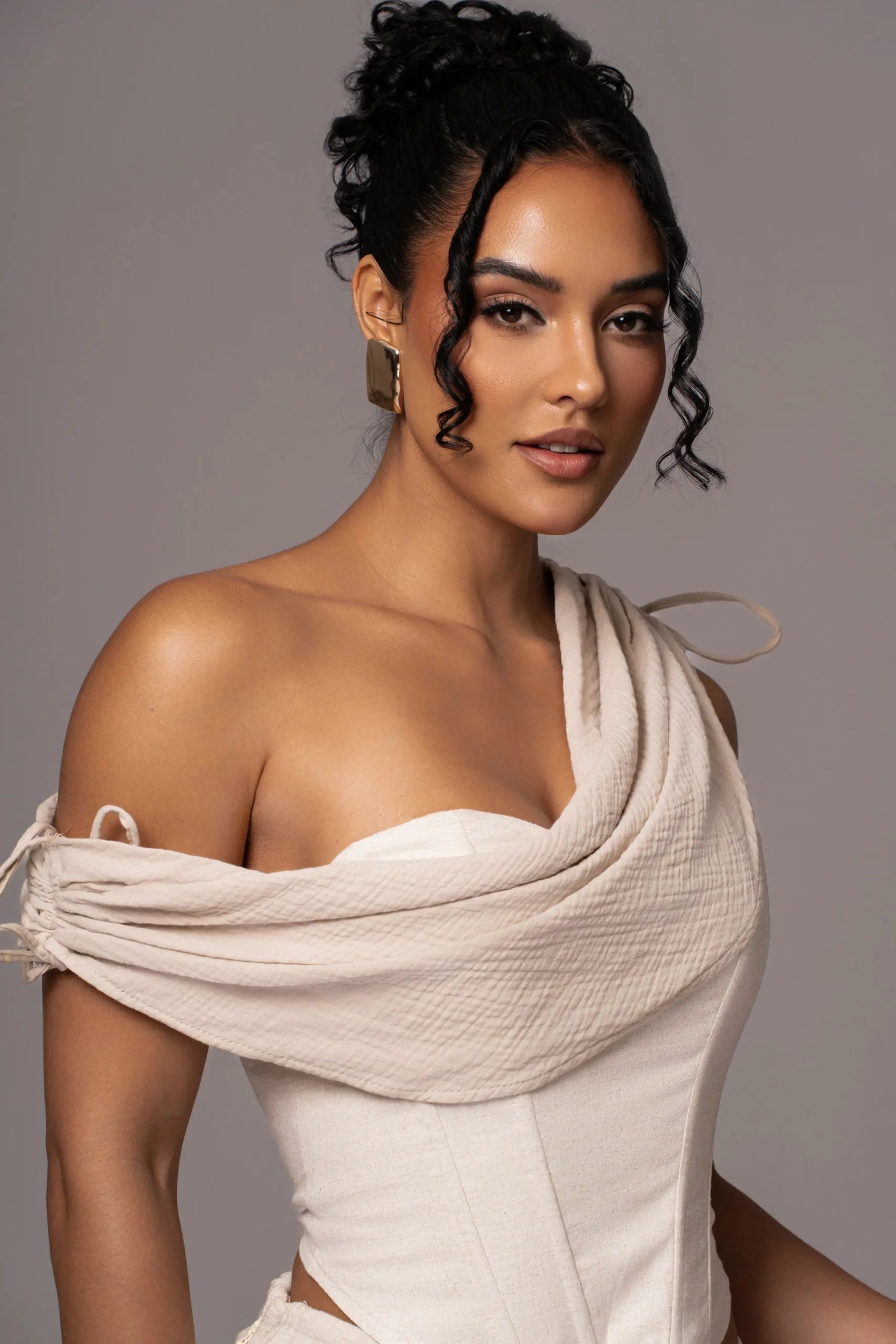 JLUXLABEL Natural New Obsession Draped Top