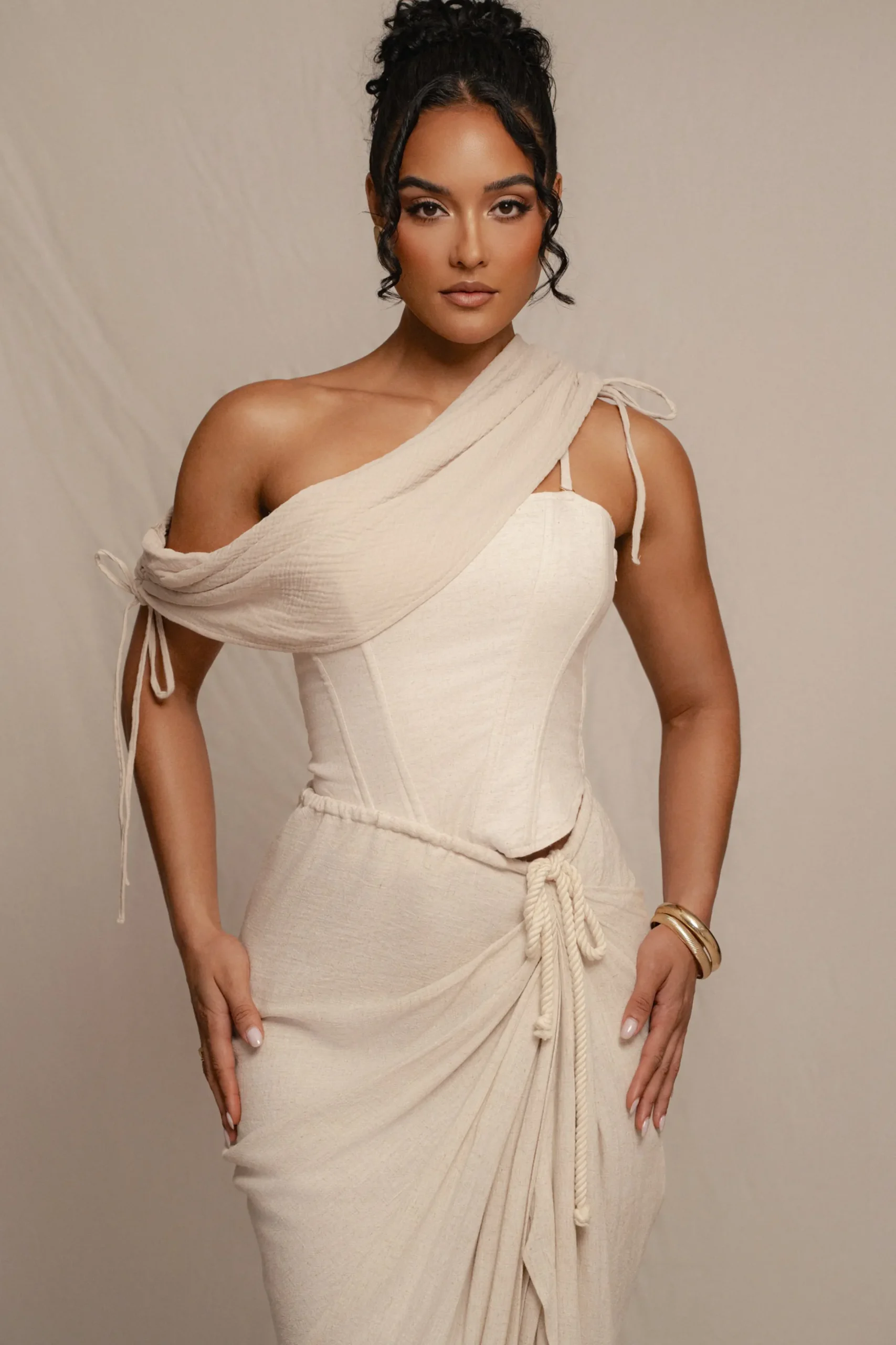 JLUXLABEL Natural New Obsession Draped Top