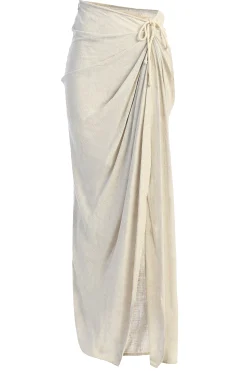 JLUXLABEL Natural Noelia Linen Slit Skirt
