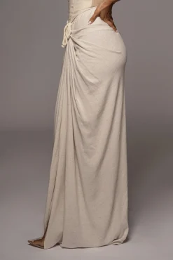 JLUXLABEL Natural Noelia Linen Slit Skirt