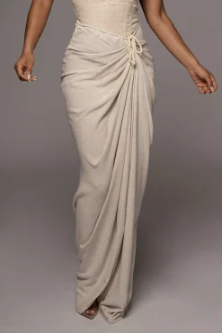 JLUXLABEL Natural Noelia Linen Slit Skirt