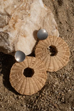 JLUXLABEL Natural Raffia Circular Dangle Earrings