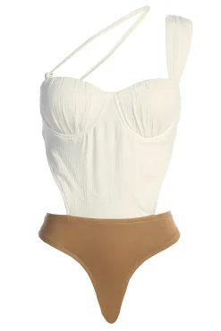 JLUXLABEL Natural Scenic One-Shoulder Linen Bodysuit