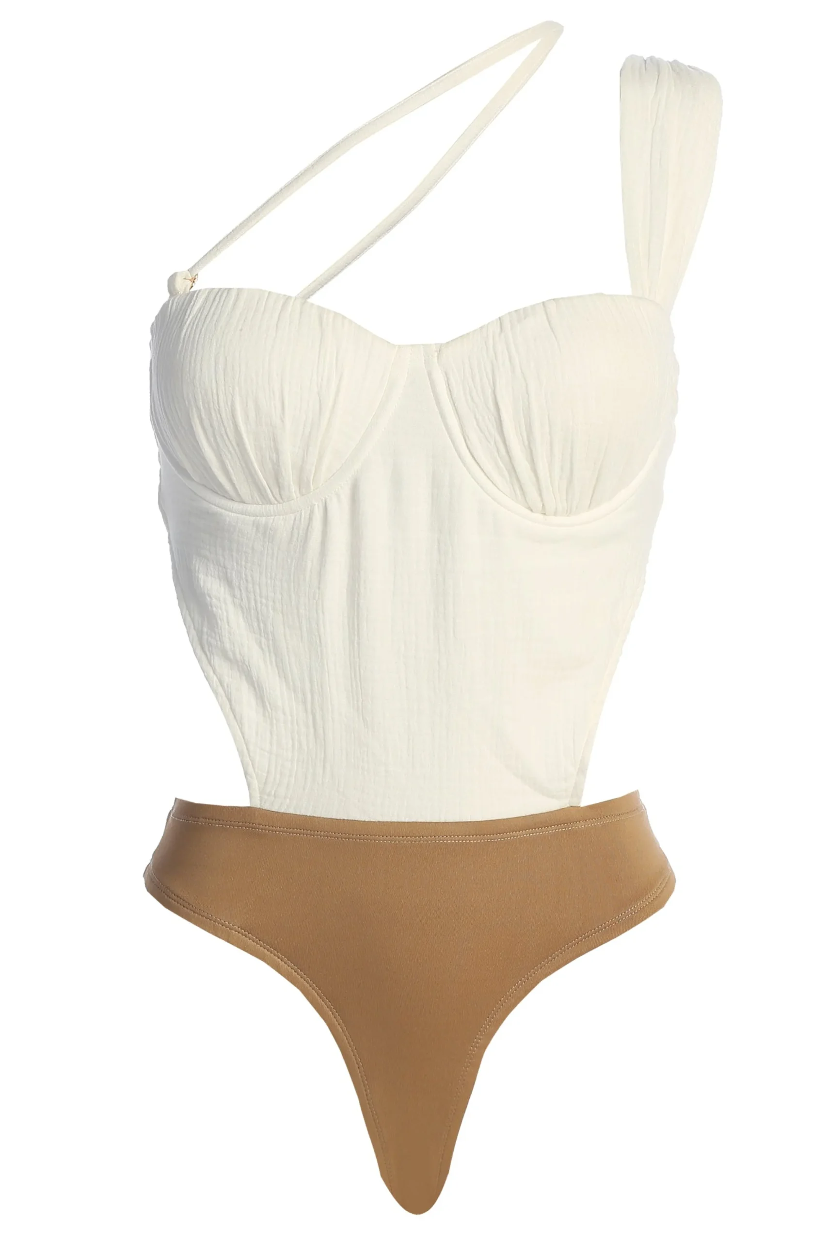 JLUXLABEL Natural Scenic One-Shoulder Linen Bodysuit