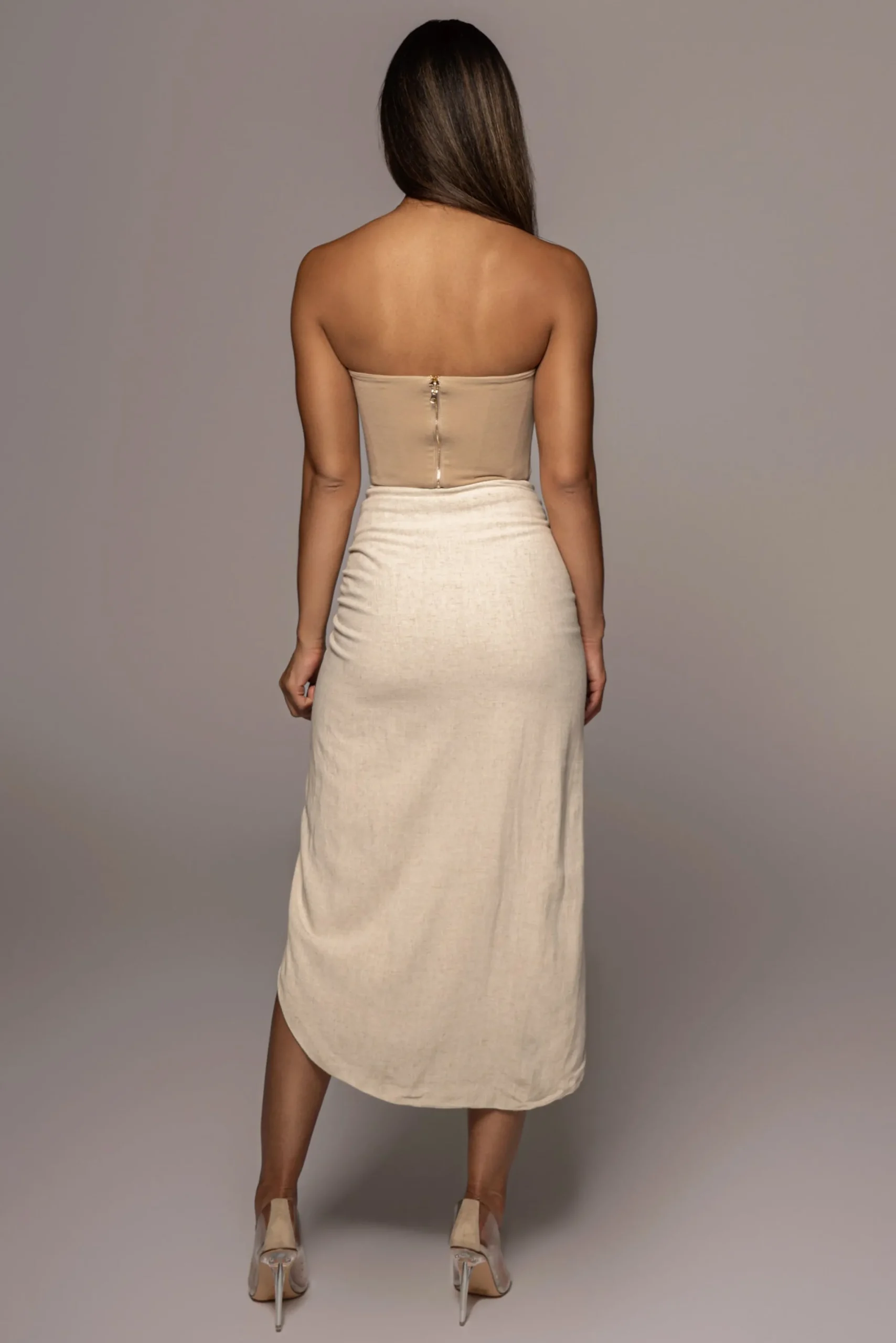 JLUXLABEL Natural Spring Ruched Linen Skirt