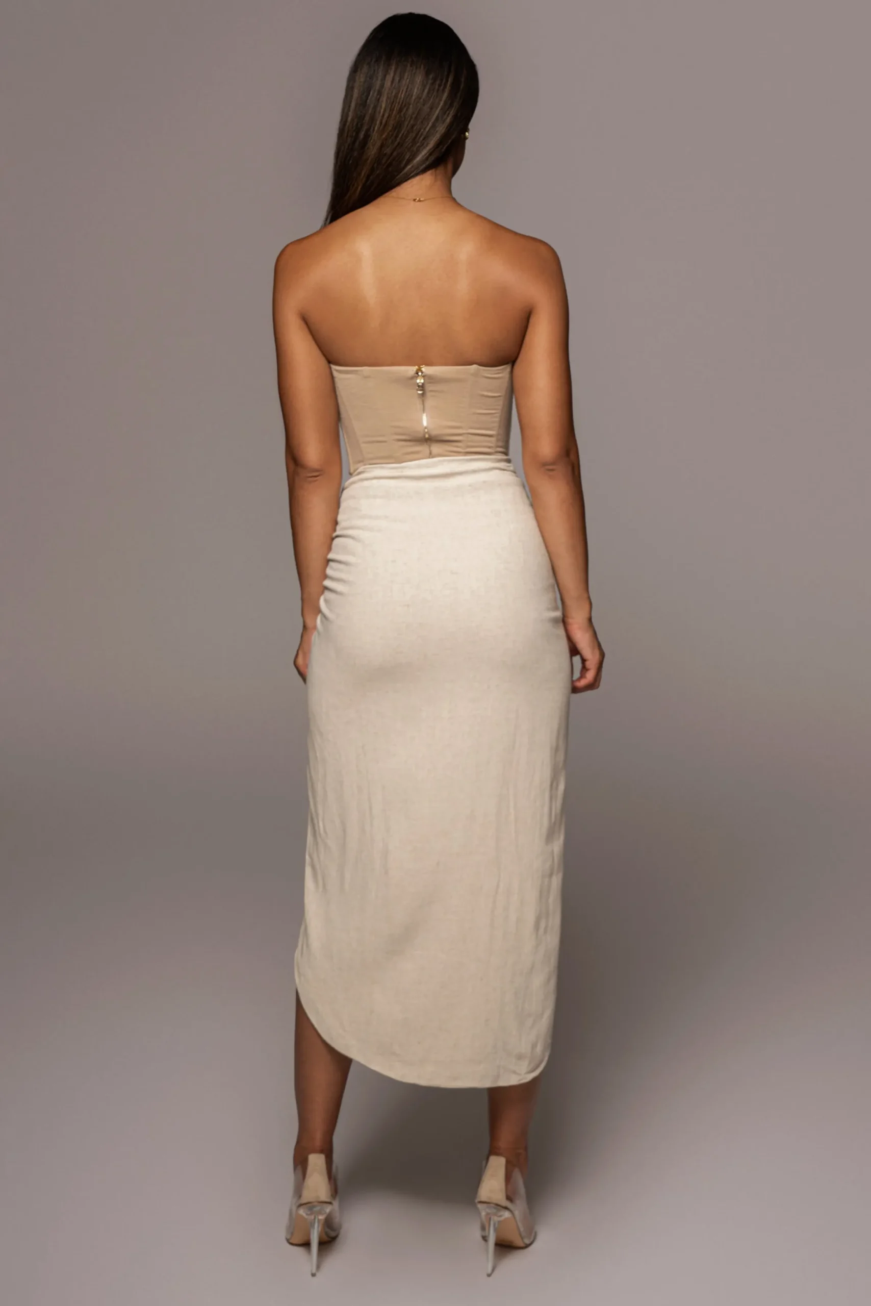 JLUXLABEL Natural Spring Ruched Linen Skirt
