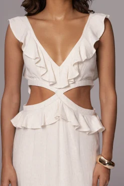 JLUXLABEL Natural Sunshine Ruffle Linen Dress