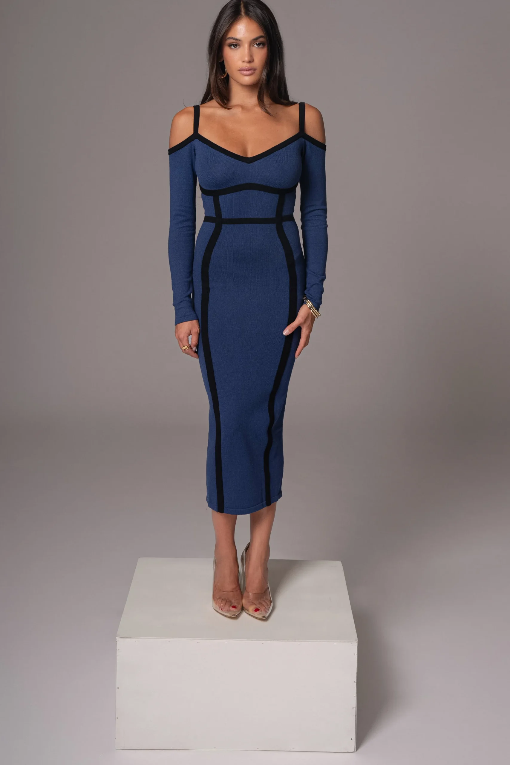 JLUXLABEL Navy Debora Knit Midi Dress