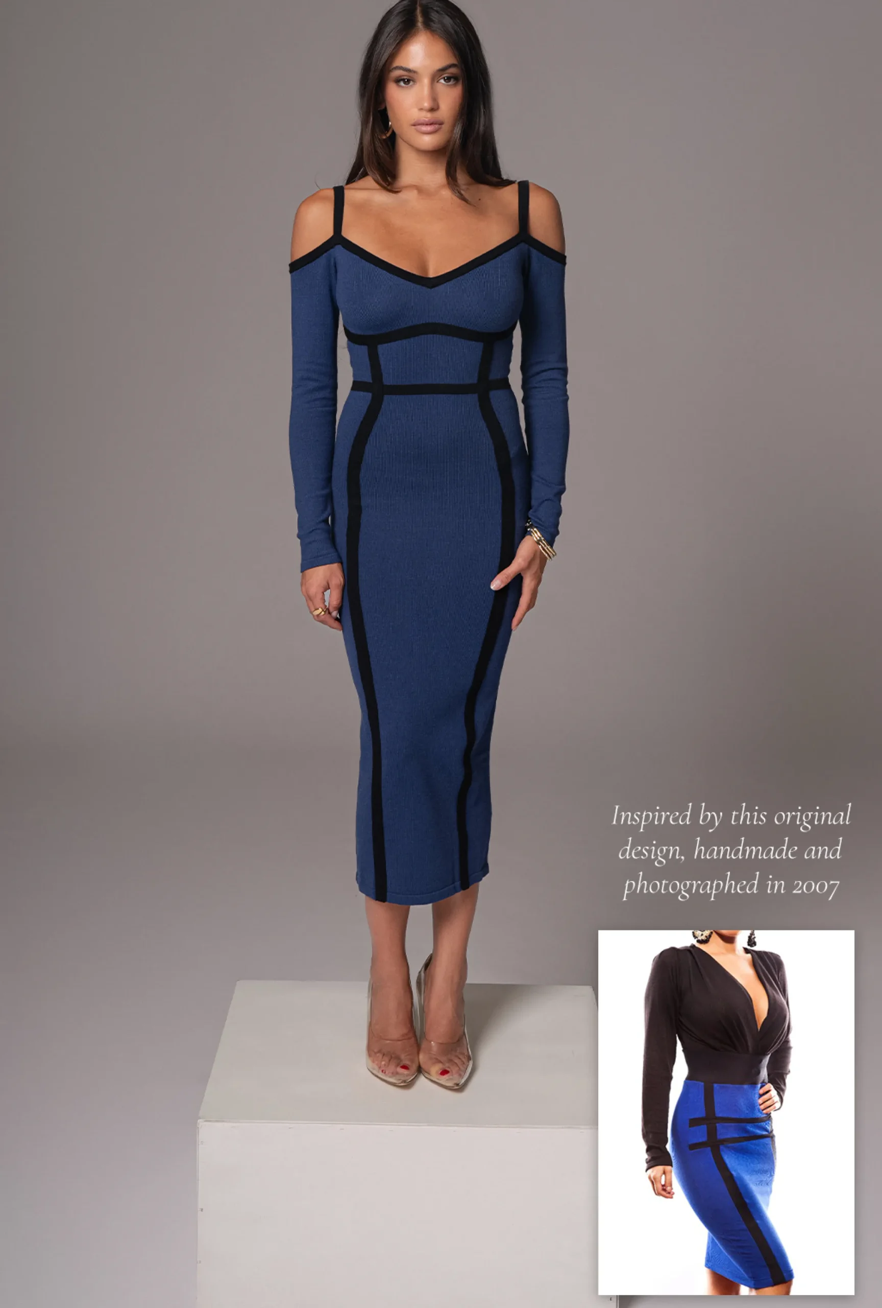 JLUXLABEL Navy Debora Knit Midi Dress