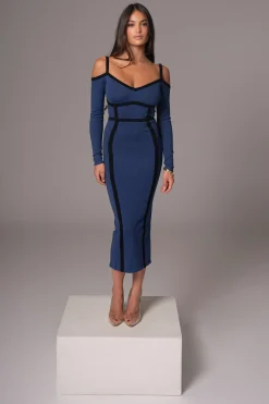 JLUXLABEL Navy Debora Knit Midi Dress