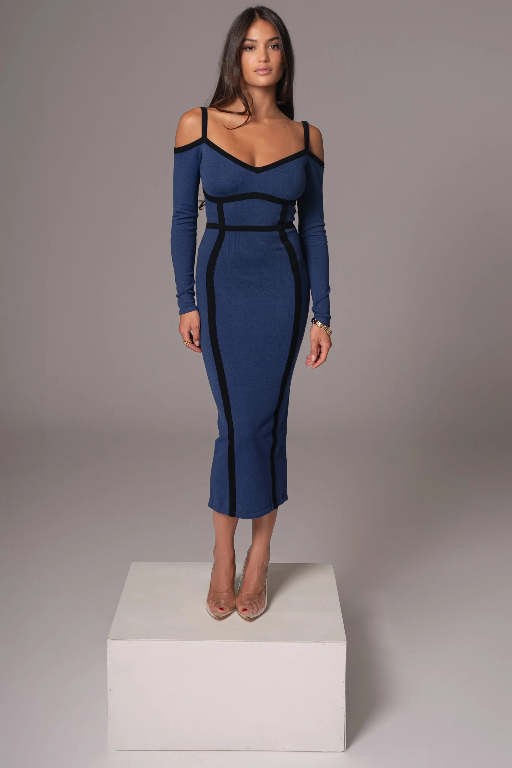 JLUXLABEL Navy Debora Knit Midi Dress