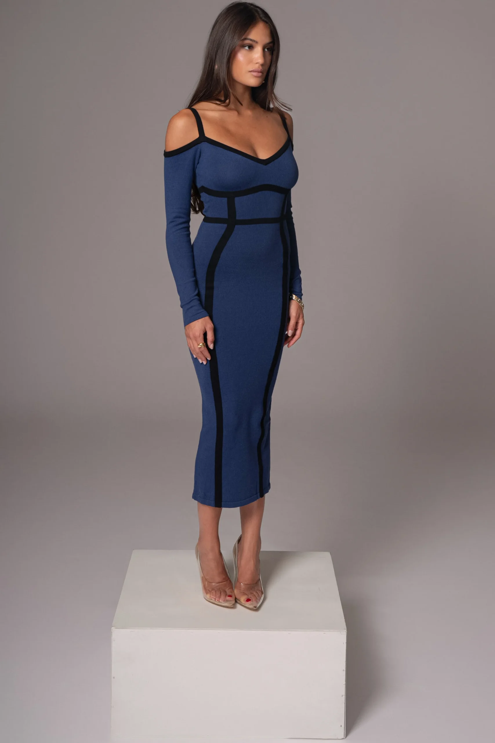 JLUXLABEL Navy Debora Knit Midi Dress
