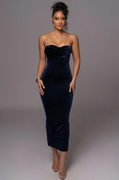 JLUXLABEL Navy JOSANNA VELVET MIDI DRESS