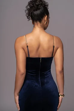 JLUXLABEL Navy JOSANNA VELVET MIDI DRESS