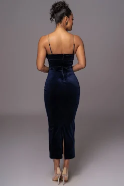 JLUXLABEL Navy JOSANNA VELVET MIDI DRESS