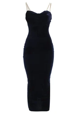 JLUXLABEL Navy JOSANNA VELVET MIDI DRESS