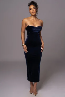 JLUXLABEL Navy JOSANNA VELVET MIDI DRESS