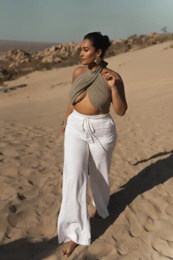 JLUXLABEL Off White Waverly Linen Trousers