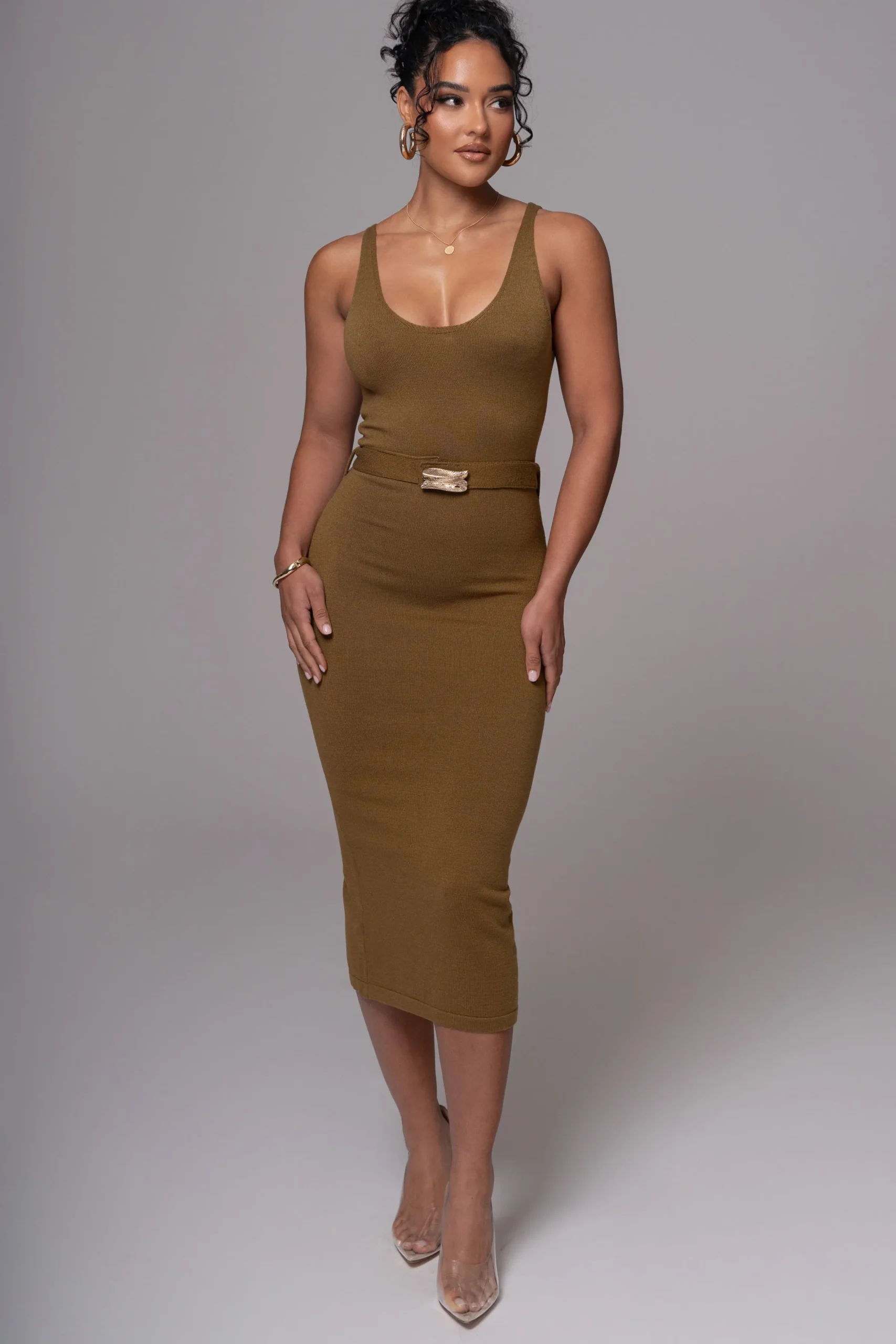 JLUXLABEL Olive Belted Envy Midi Dress