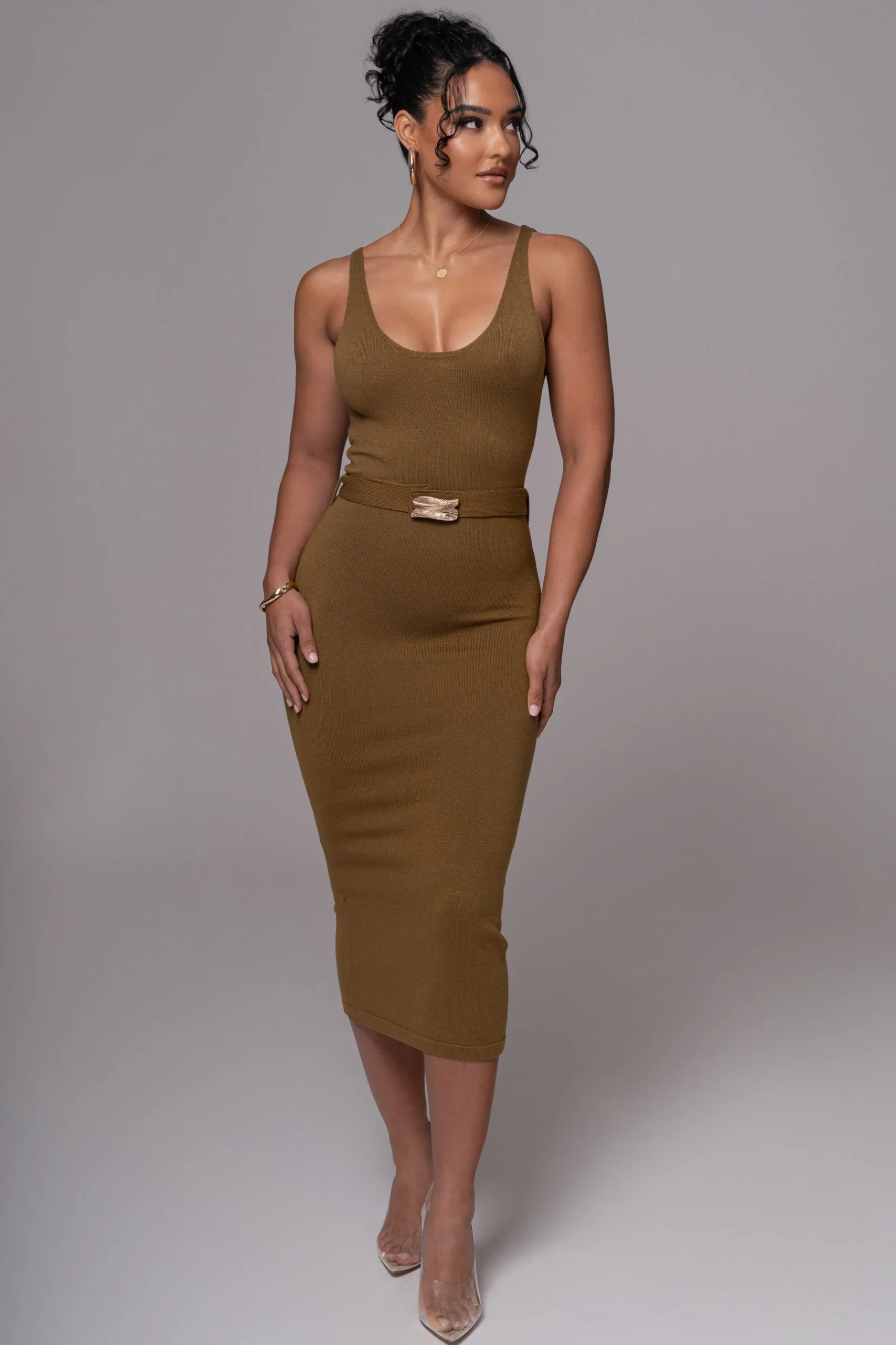 JLUXLABEL Olive Belted Envy Midi Dress