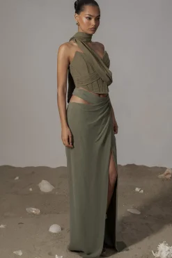 JLUXLABEL Olive Coastal Bliss Linen Bustier
