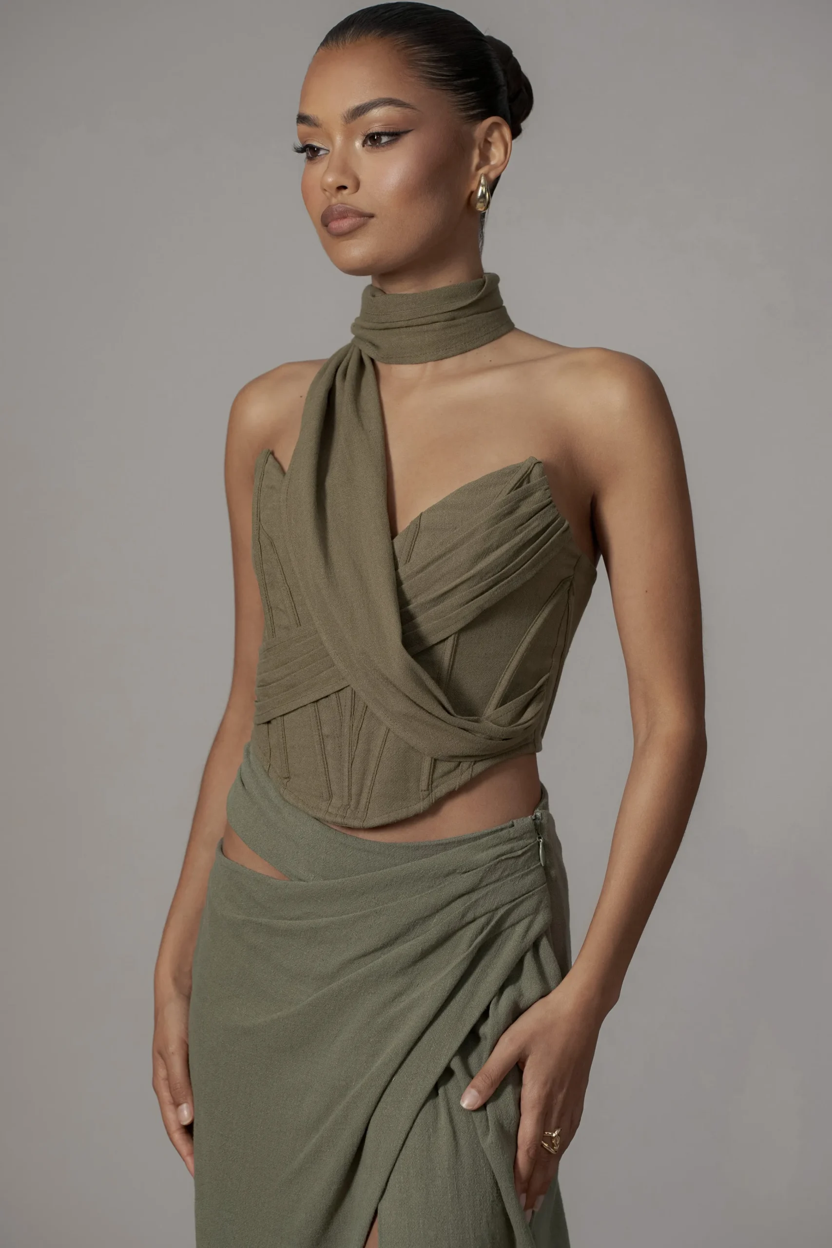 JLUXLABEL Olive Coastal Bliss Linen Bustier