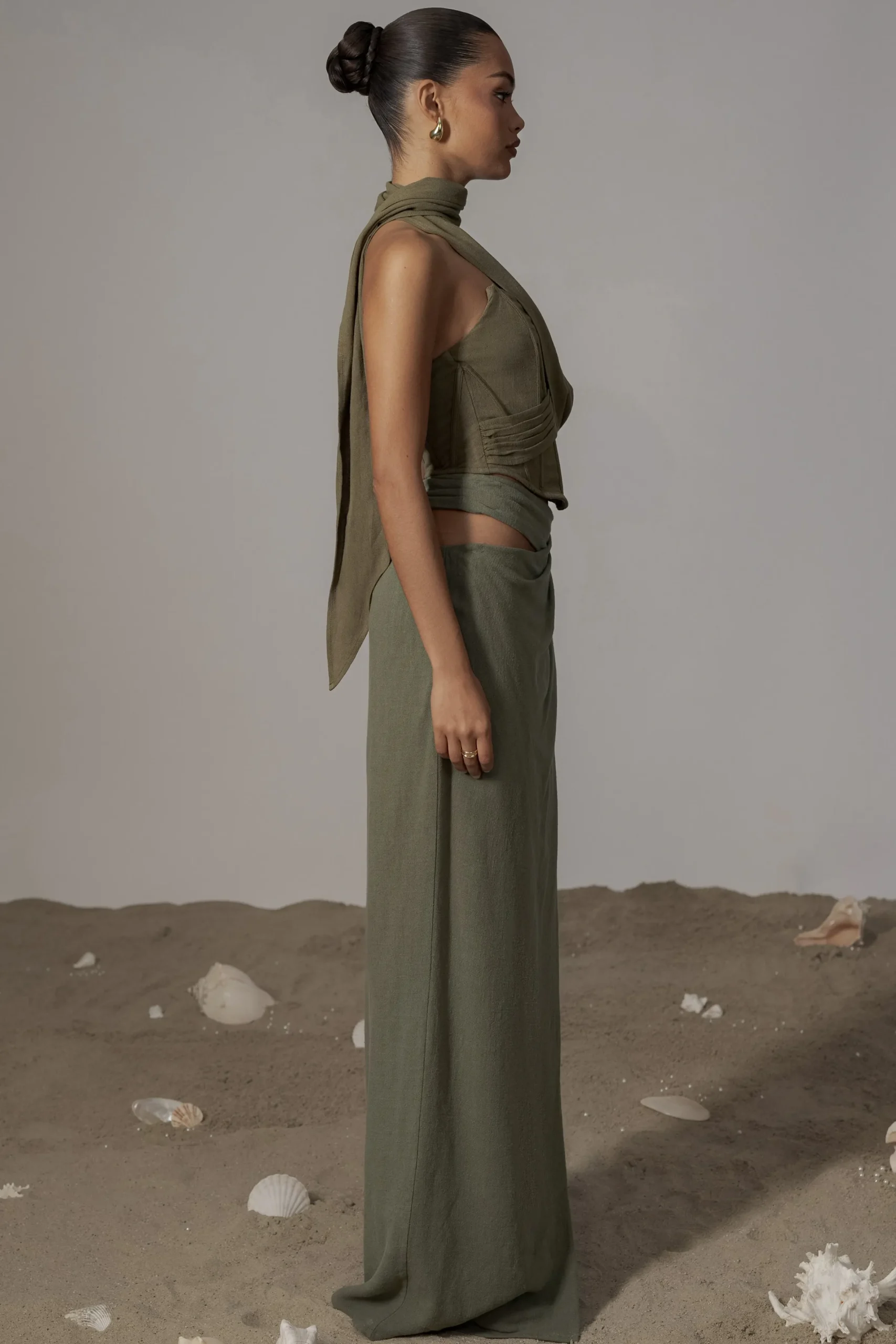 JLUXLABEL Olive Coastal Bliss Linen Bustier
