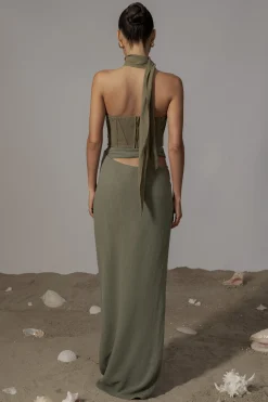 JLUXLABEL Olive Coastal Bliss Linen Bustier
