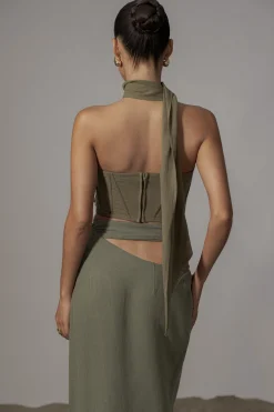 JLUXLABEL Olive Coastal Bliss Linen Bustier