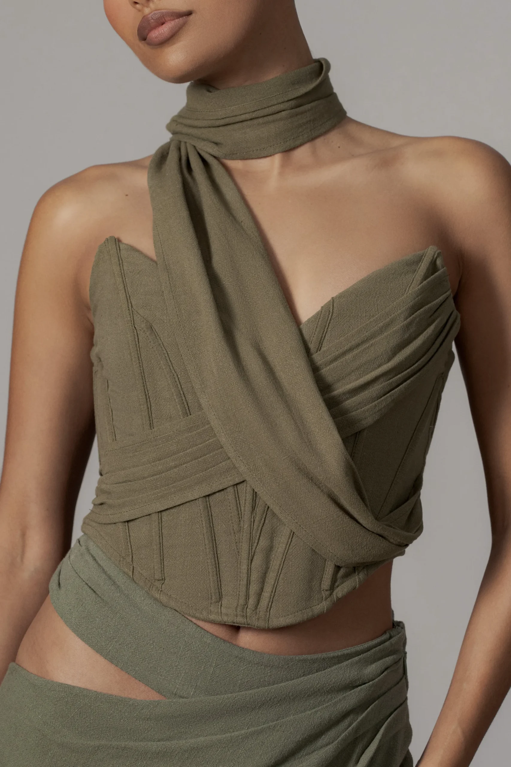 JLUXLABEL Olive Coastal Bliss Linen Bustier