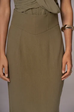 JLUXLABEL Olive Coastland Linen Skirt