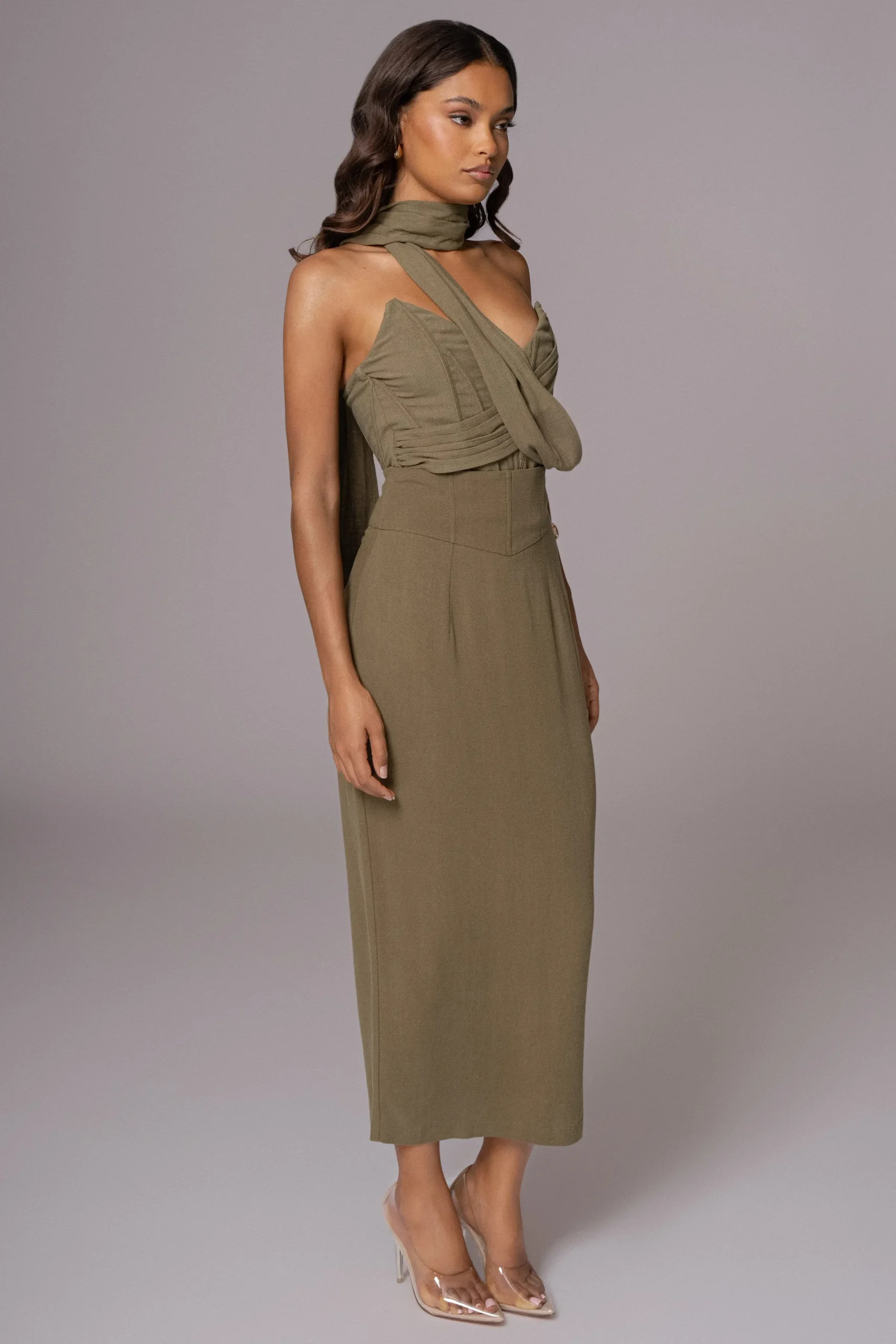 JLUXLABEL Olive Coastland Linen Skirt