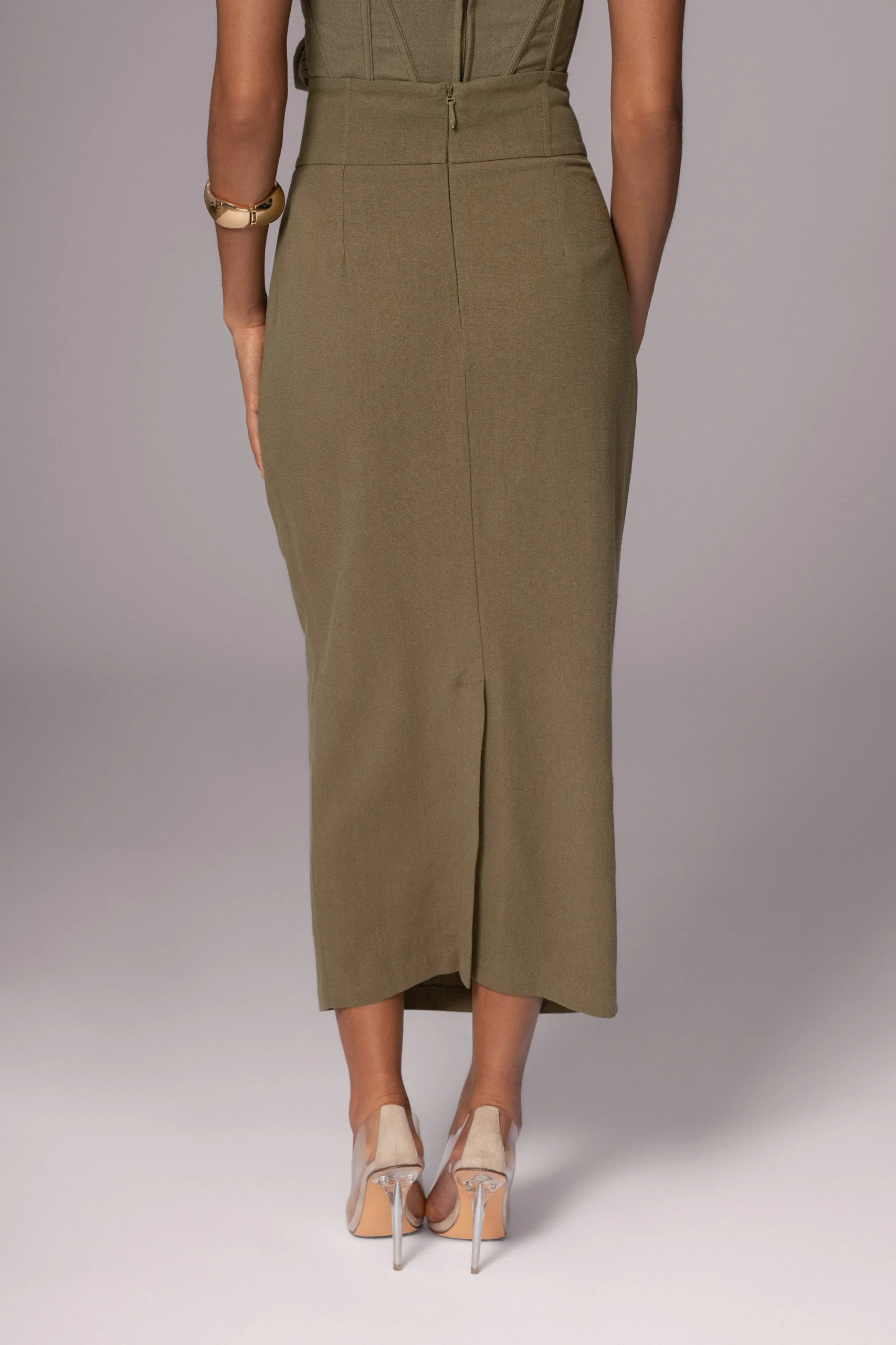 JLUXLABEL Olive Coastland Linen Skirt