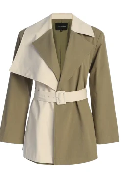 JLUXLABEL Olive Color Block Summit Belted Jacket