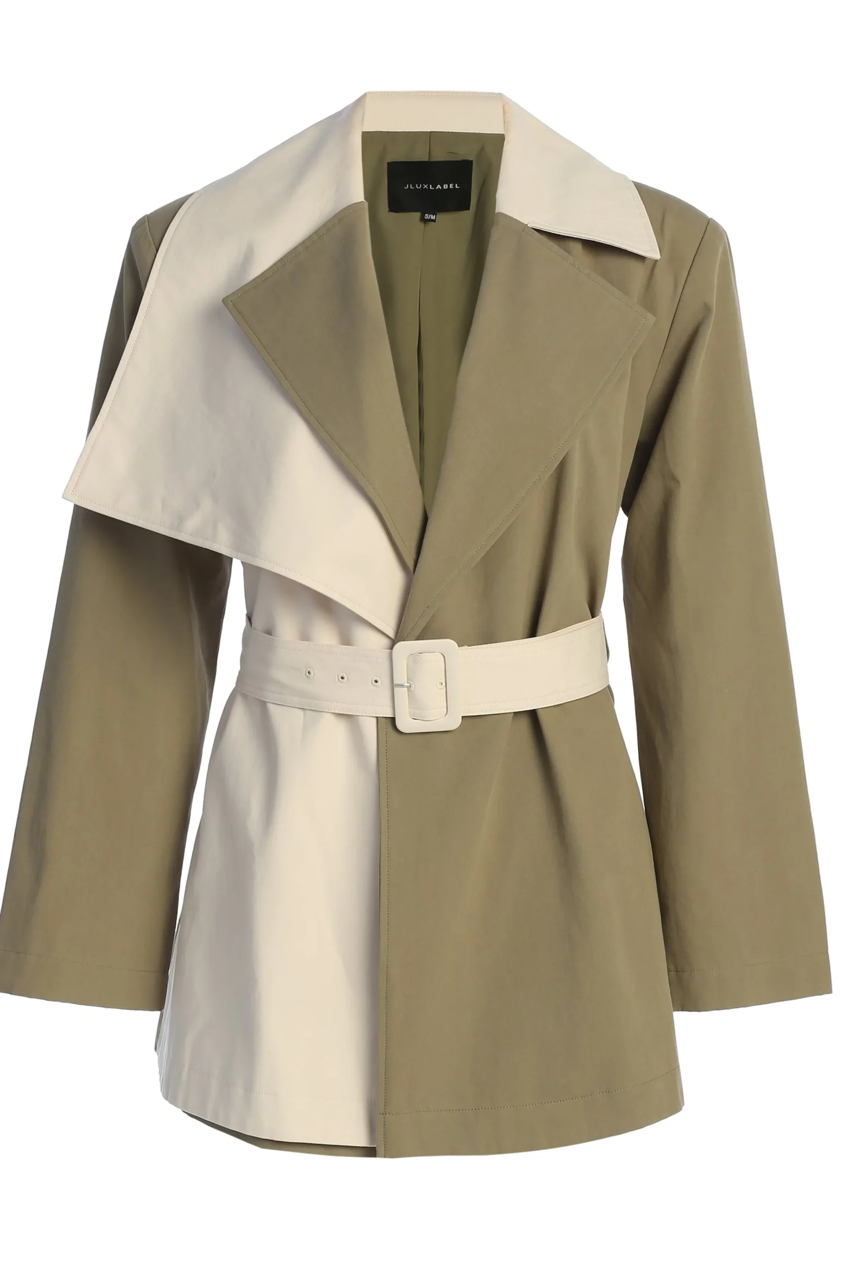 JLUXLABEL Olive Color Block Summit Belted Jacket
