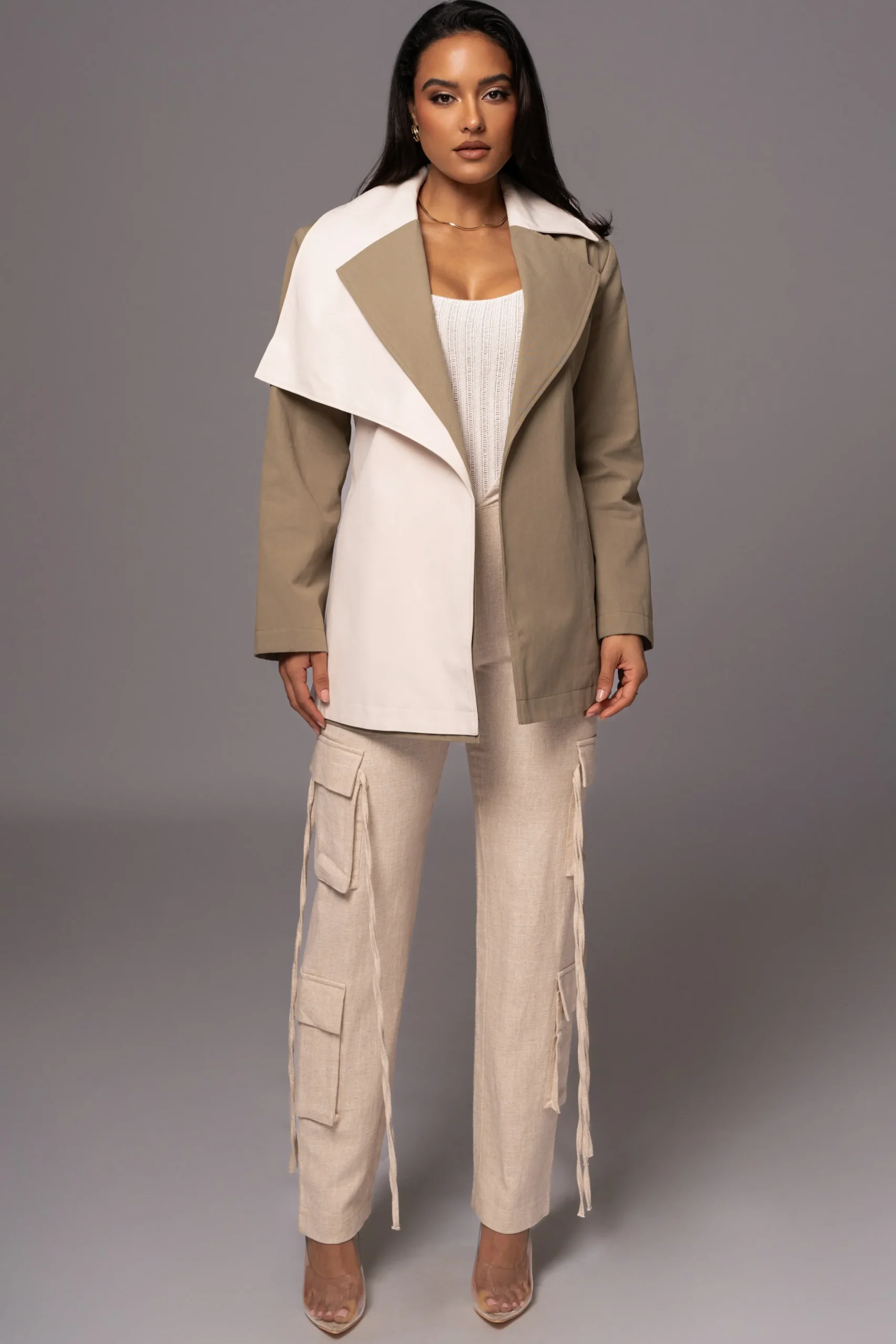 JLUXLABEL Olive Color Block Summit Belted Jacket