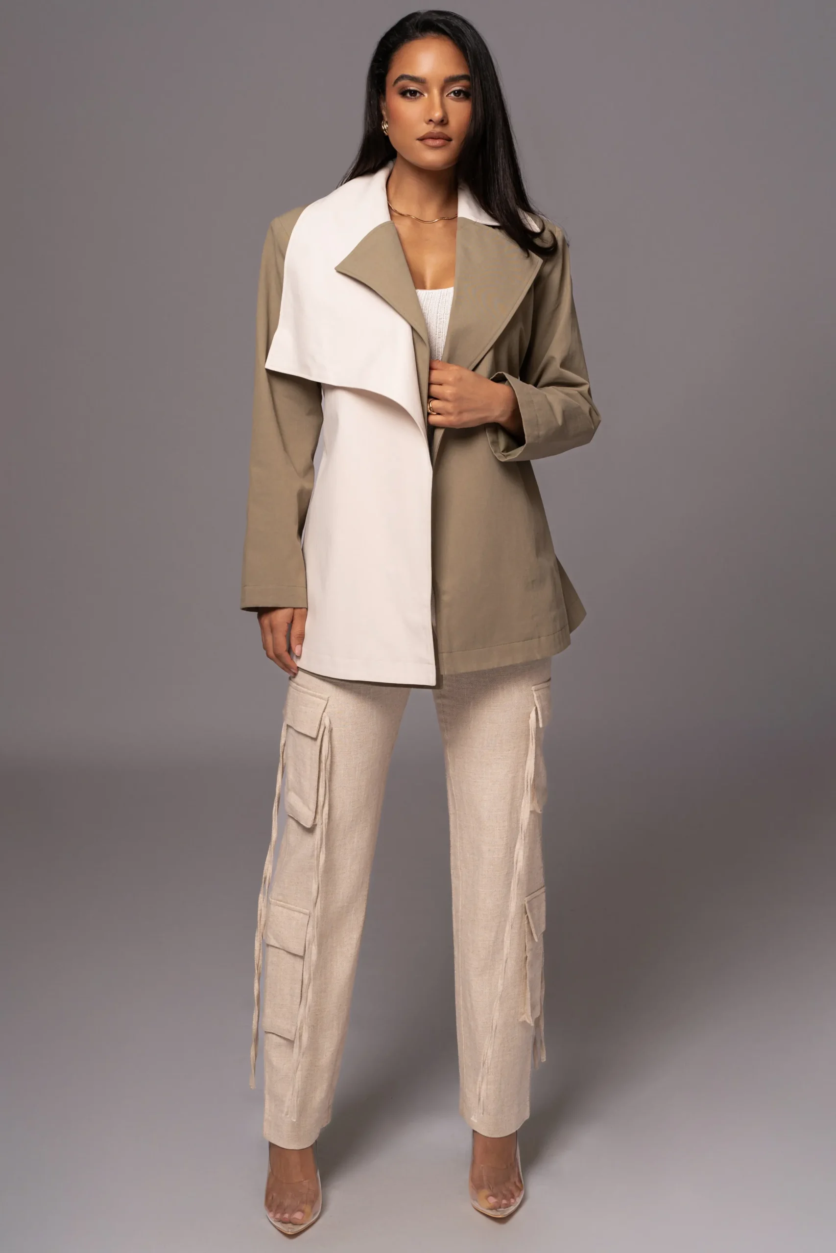 JLUXLABEL Olive Color Block Summit Belted Jacket