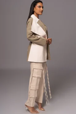 JLUXLABEL Olive Color Block Summit Belted Jacket