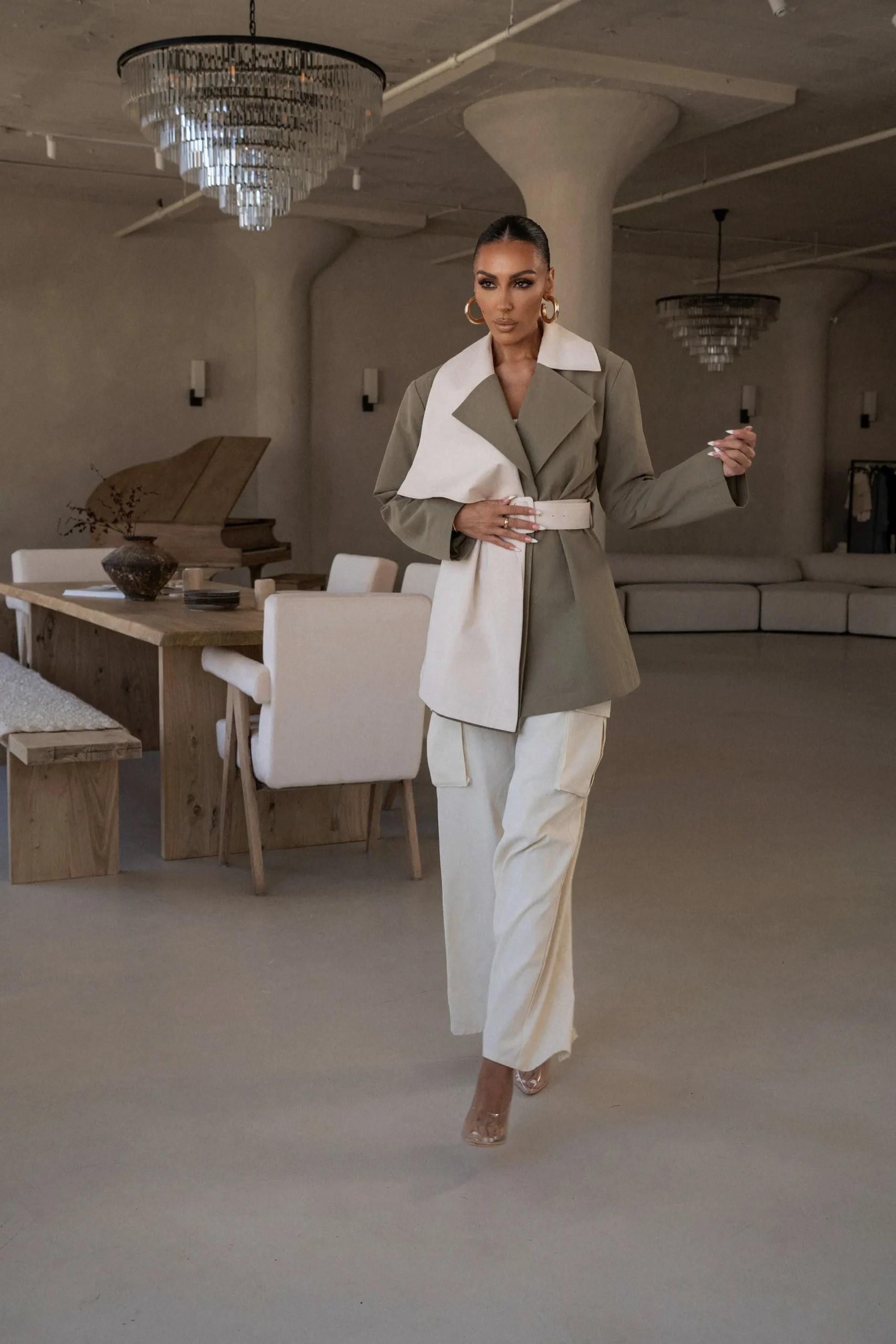 JLUXLABEL Olive Color Block Summit Belted Jacket