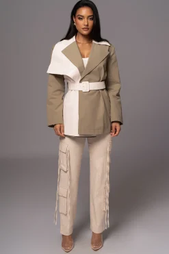 JLUXLABEL Olive Color Block Summit Belted Jacket