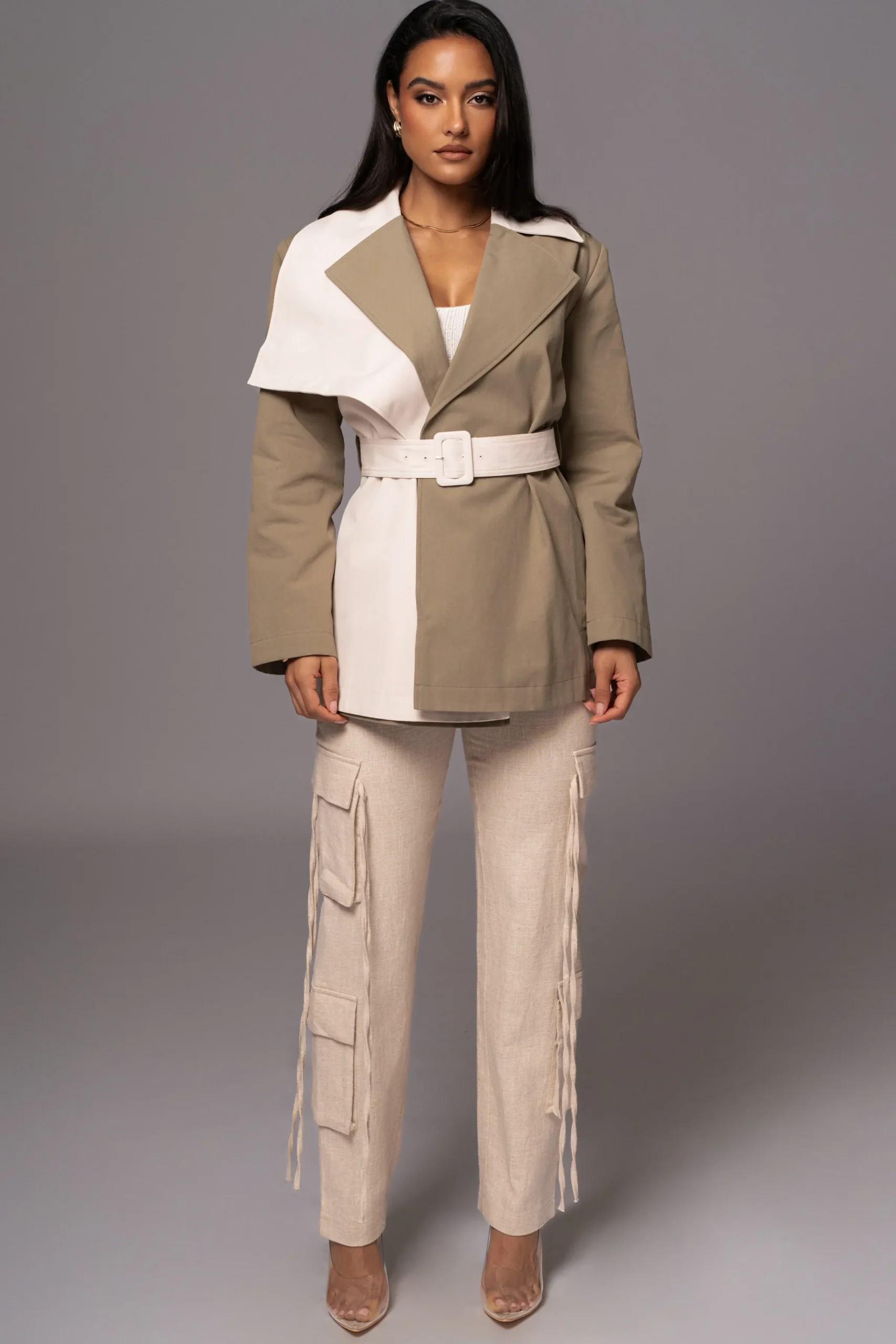 JLUXLABEL Olive Color Block Summit Belted Jacket