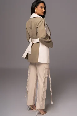 JLUXLABEL Olive Color Block Summit Belted Jacket