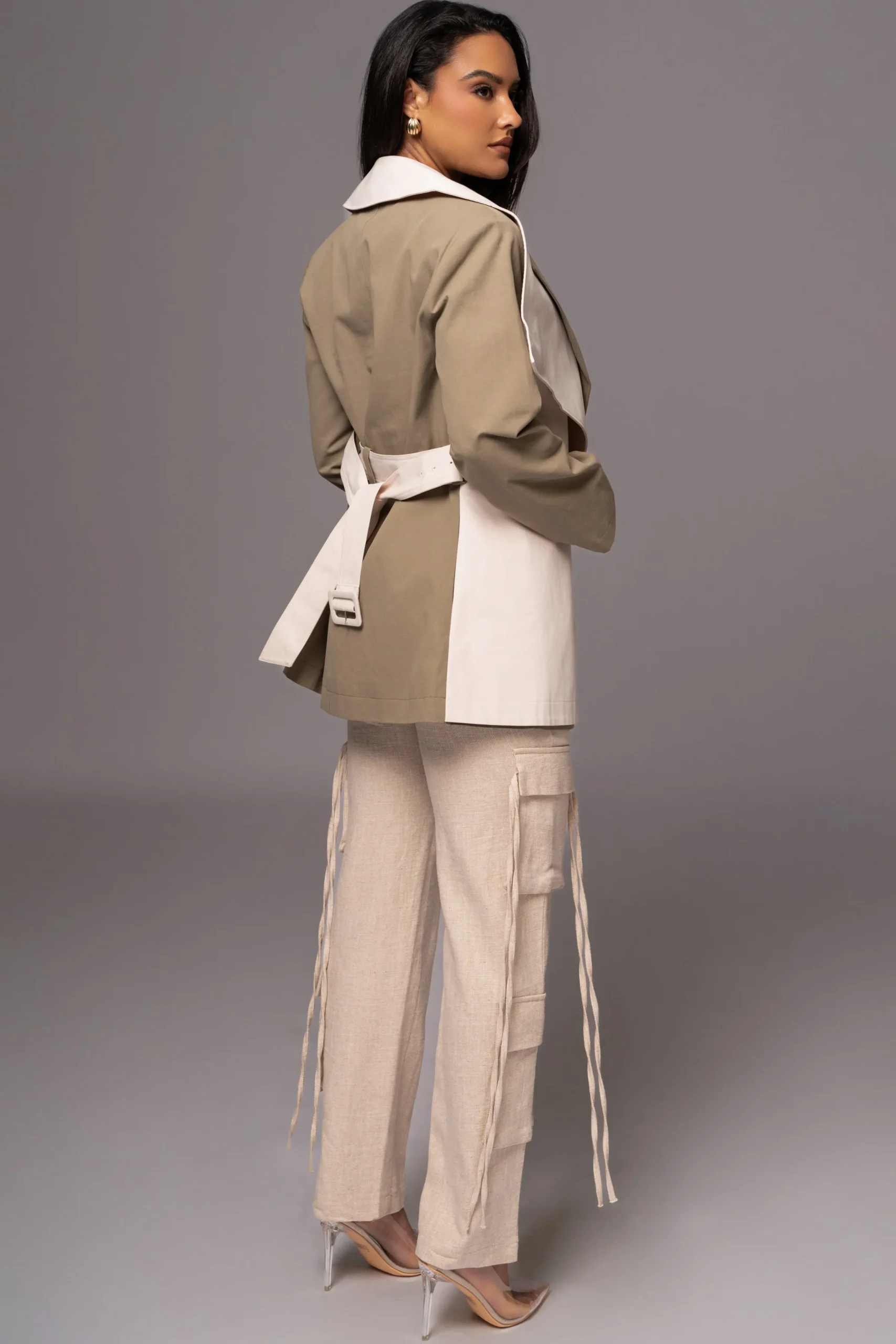 JLUXLABEL Olive Color Block Summit Belted Jacket