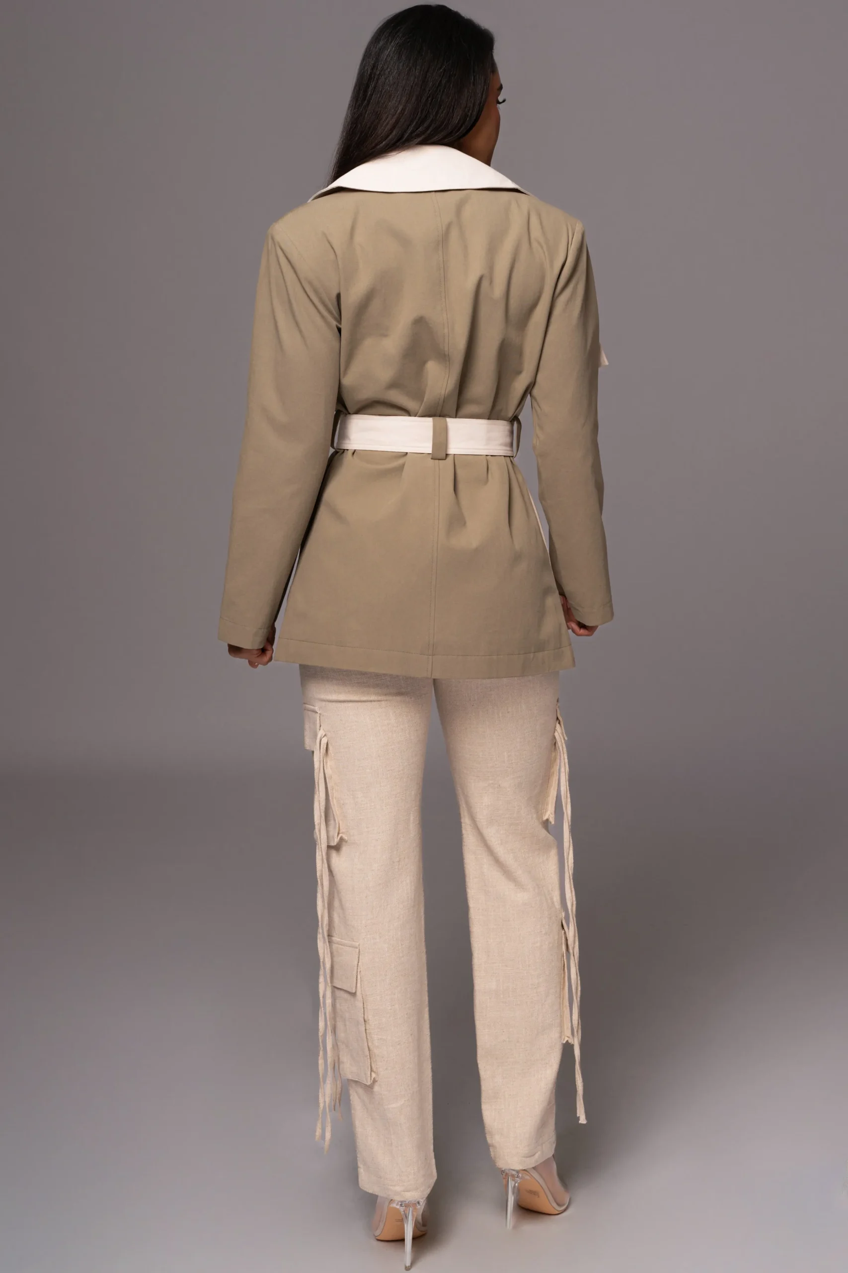 JLUXLABEL Olive Color Block Summit Belted Jacket