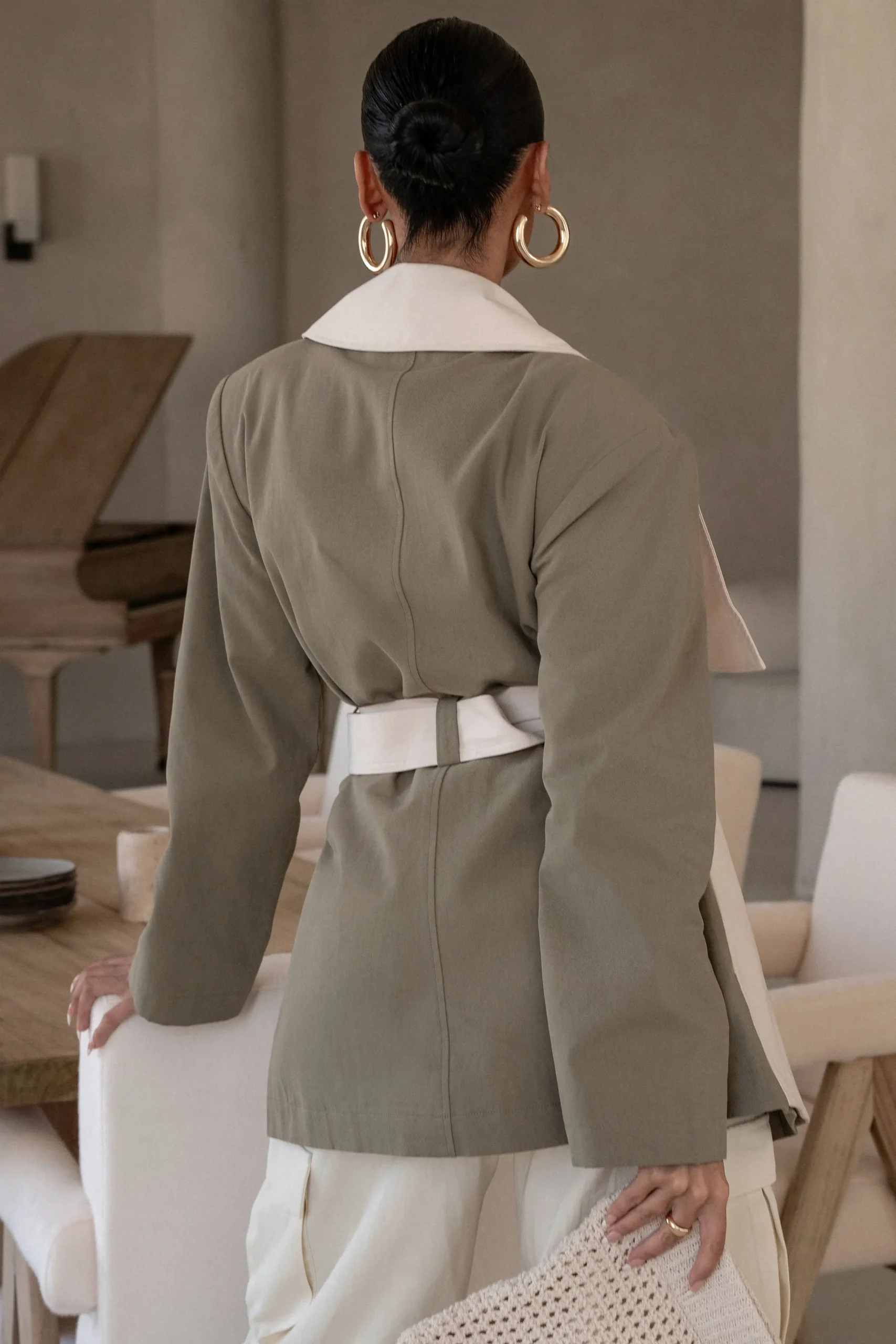 JLUXLABEL Olive Color Block Summit Belted Jacket