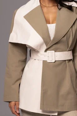 JLUXLABEL Olive Color Block Summit Belted Jacket